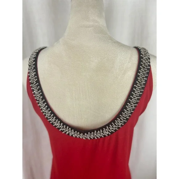 Ya Los Angeles Red Embellished Neckline Sleeveless Sheath Dress Women's Size L